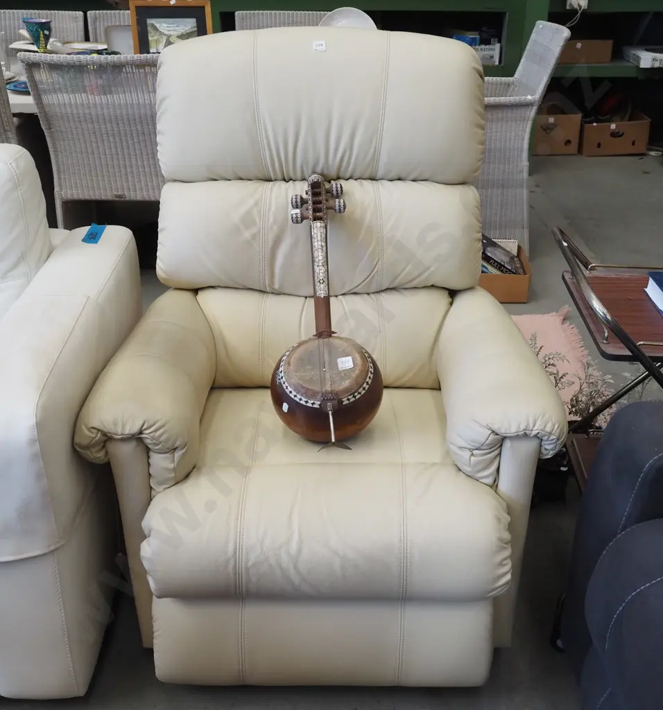 cream leather LaZBoy rocker/recliner - wear, leather needs a clean Image 1++