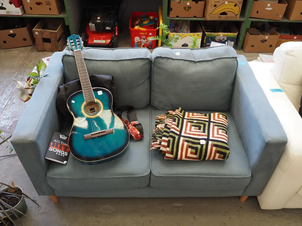 contemporary blue 2 seater settee Image 1++