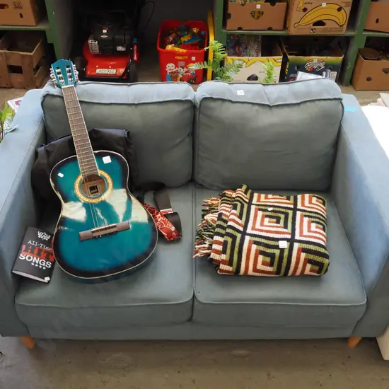 contemporary blue 2 seater settee