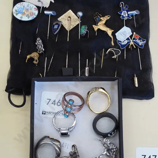 tie pins, various rings
