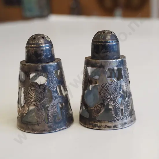 2x sterling silver and glass salt and peppers