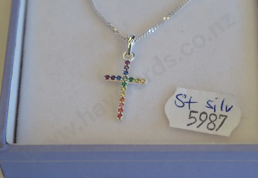  sterling silver crucifix   with multi coloured stones Image 1++