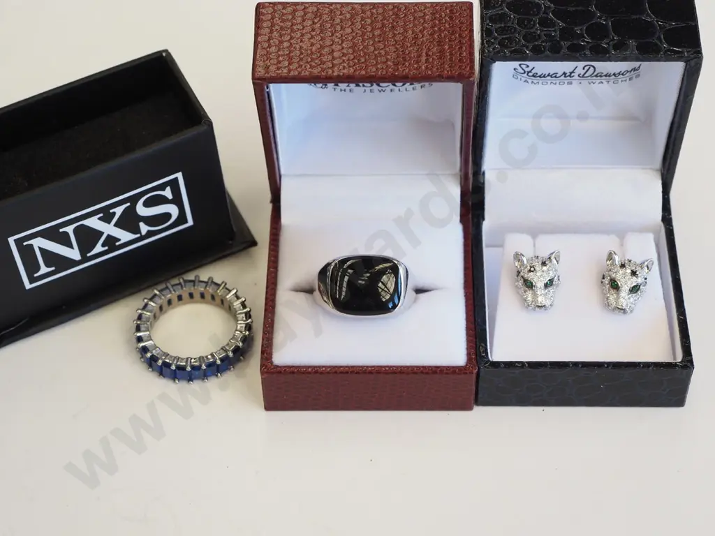 2x dress rings, pair of sterling silver leopard earrings Image 1++