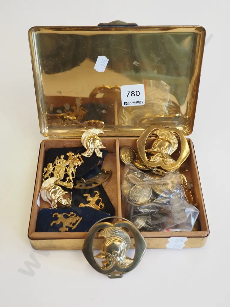 brass segmented box; badges, buttons etc Image 1++