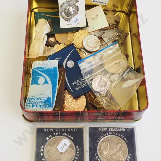 tin; coins, sterling silver pendants, medallions etc