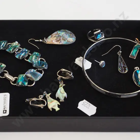assorted paua jewellery; earrings, bracelet etc