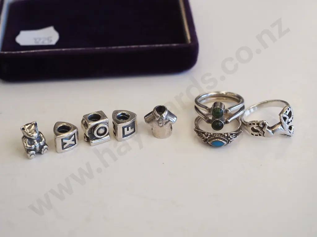3x sterling silver rings, charm bracelet charms Image 1++