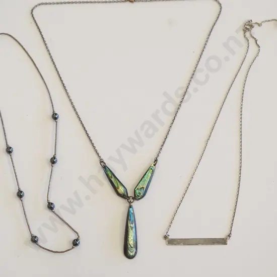 tray; sterling silver haematite necklace, sterling silver name plate necklace etc