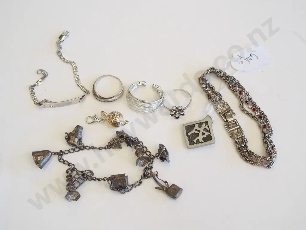 box; sterling silver ring, ID bracelet, pewter Chinese horoscope pendant etc Image 1++