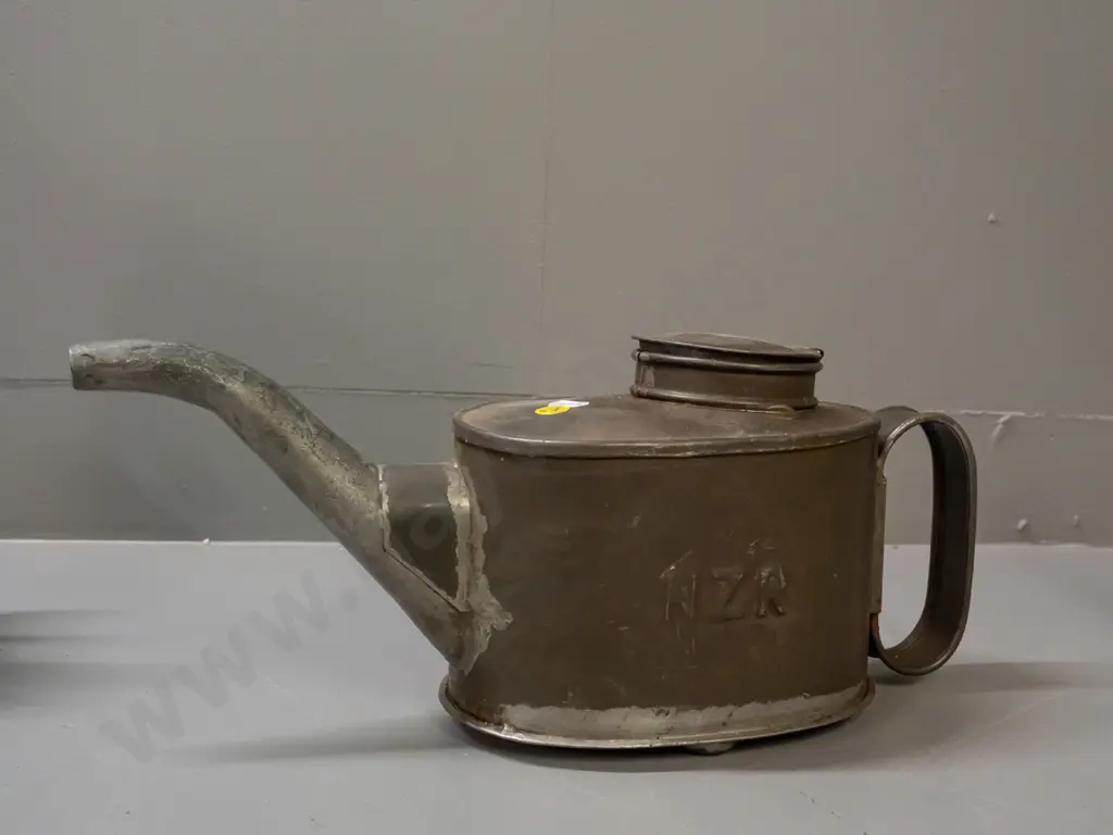 vintage NZR "coffee pot" oiler, hinged lid, NZR markings. H-160 L-385 Image 1++