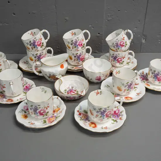 Crown Derby Posies tea/coffee set with 12 small cups & saucers, cream jug, sugar bowl, tea strainer with dish