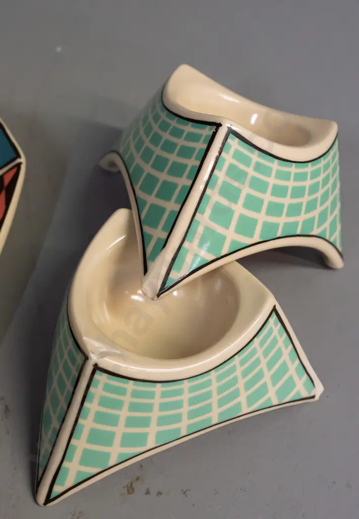 1980s Rosenthal Dorothy Hafner "Flash" pattern tableware - covered butter dish L-195 W-150 and 6 egg cups, 2 egg cups Image 1++