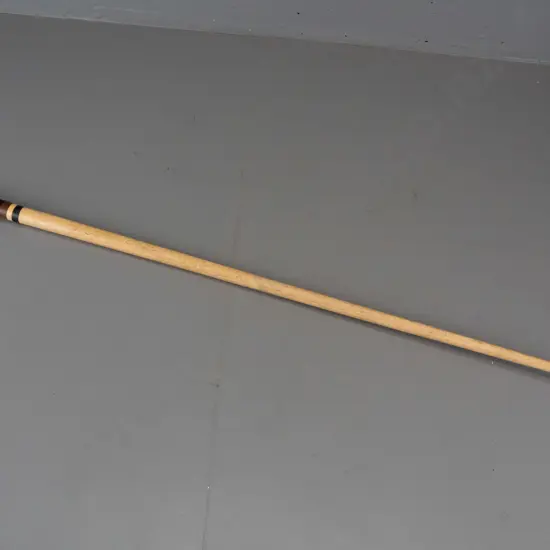 walking stick made from unknown bone or composite with carved bone handle, discs of hardwood and bone - missing ferrule,