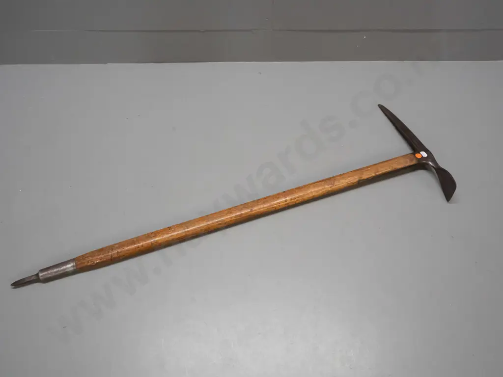 vintage ice axe - marked Made in Austria, maker O. Coberger and "Arthur's Pass" - tip sleeve has impressed "D. Kiddey" Image 1++