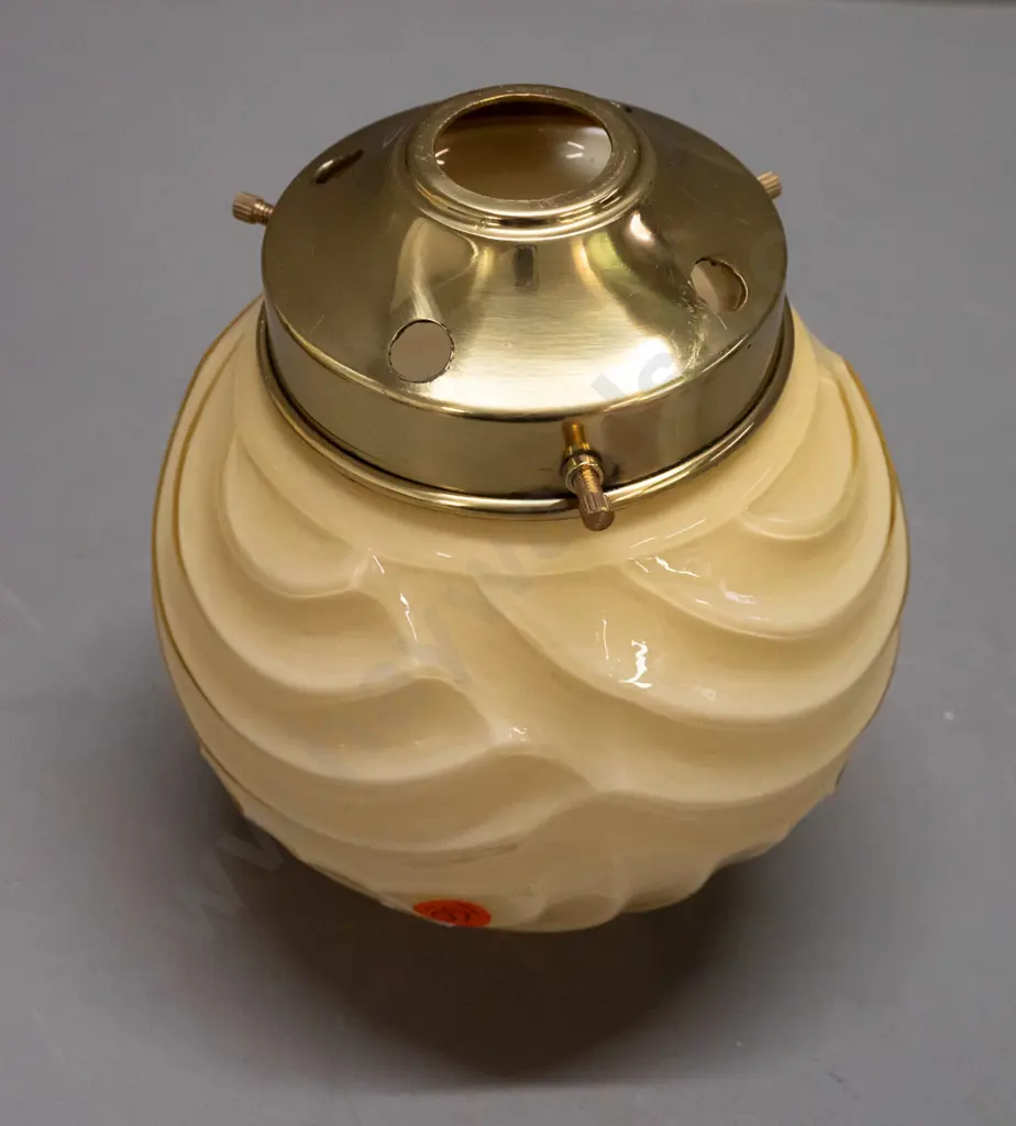 art deco ribbed or fluted glass ceiling light shade with brass journal H-170 D-120 Image 1++