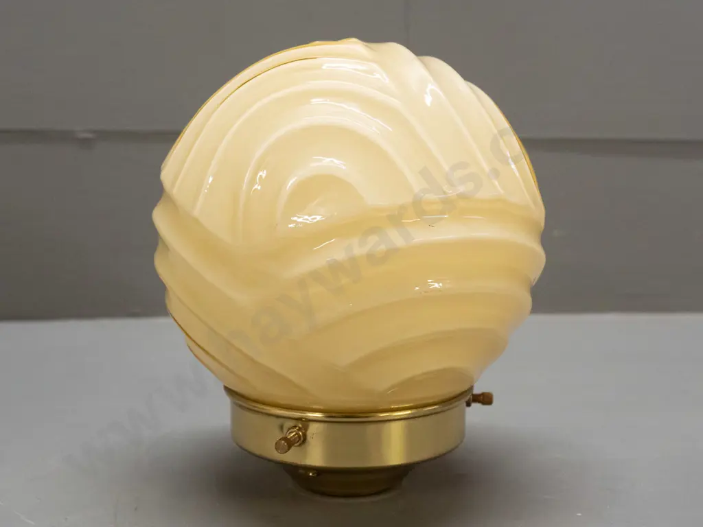 art deco ribbed or fluted glass ceiling light shade with brass journal H-170 D-120 Image 1++