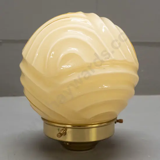art deco ribbed or fluted glass ceiling light shade with brass journal H-170 D-120