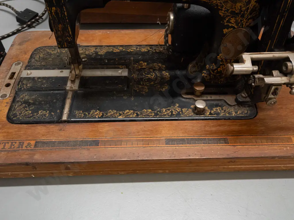 vintage German Frister & Rossmann sewing machine with British made electric motor, with switch pedal, in walnut veneered Image 1++