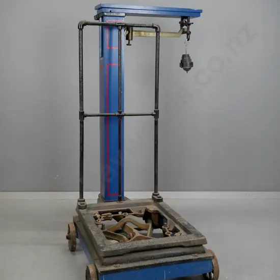 heavy duty platform scales - markings: Fairbanks Standard No. 11 & 1/2 - made in America 03 - with some small weights,