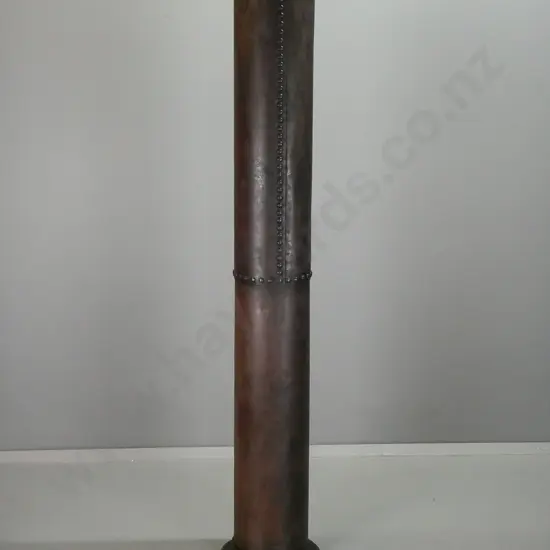 section of riveted iron sluicing pipe, with cast iron collar, ex Bannockburn Sluicings according to note - overall aged