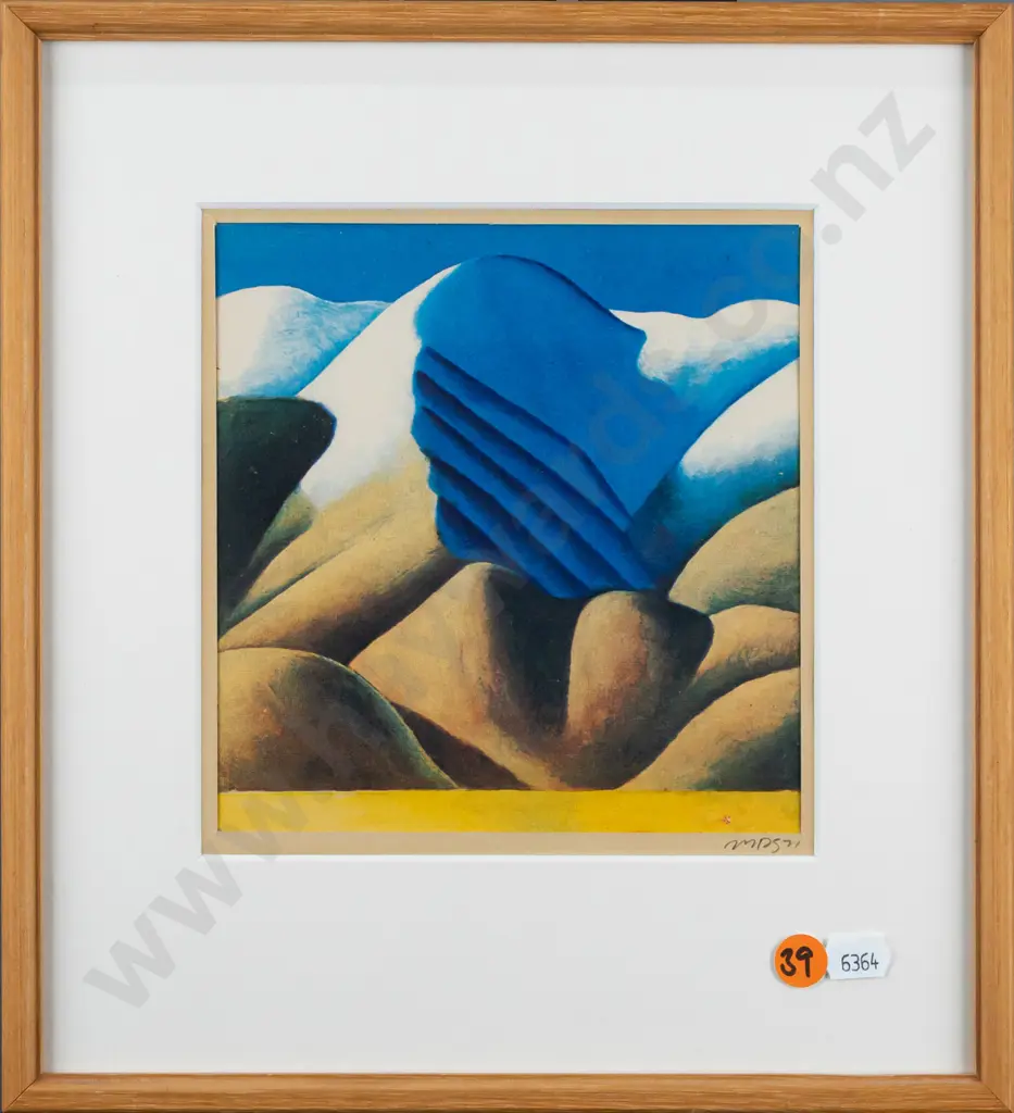 framed and initialled Michael Smither '71 offset print H160 W150 - mountains Image 1++