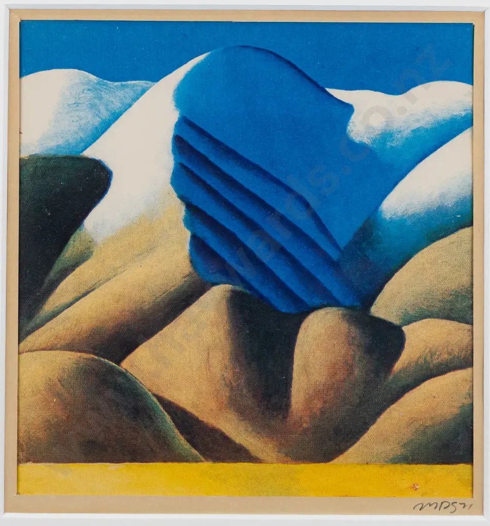 framed and initialled Michael Smither '71 offset print H160 W150 - mountains Image 1++