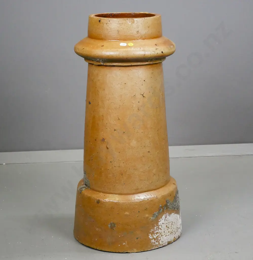 vintage salt glaze chimney pot - some chipping and paint and/or plaster residue around base  H-660 Image 1++