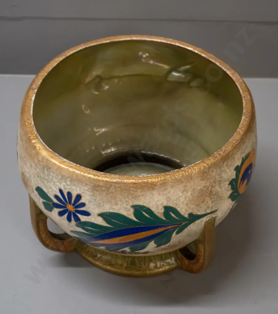 Imperial Amphora arts & crafts jardiniere - some wear to gold finish around top rim H-190 D-230 Image 1++