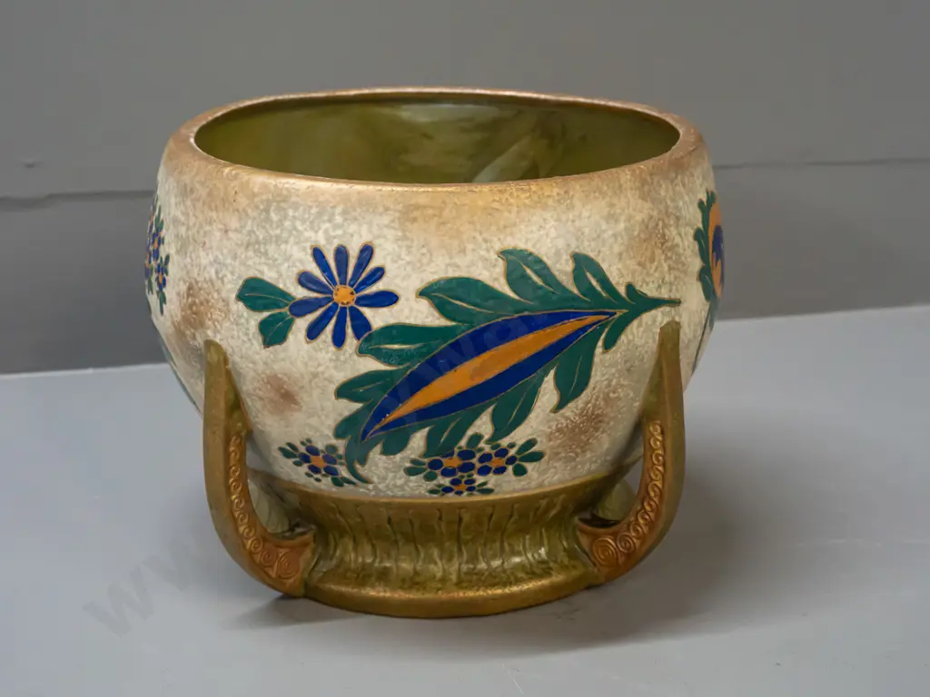 Imperial Amphora arts & crafts jardiniere - some wear to gold finish around top rim H-190 D-230 Image 1++