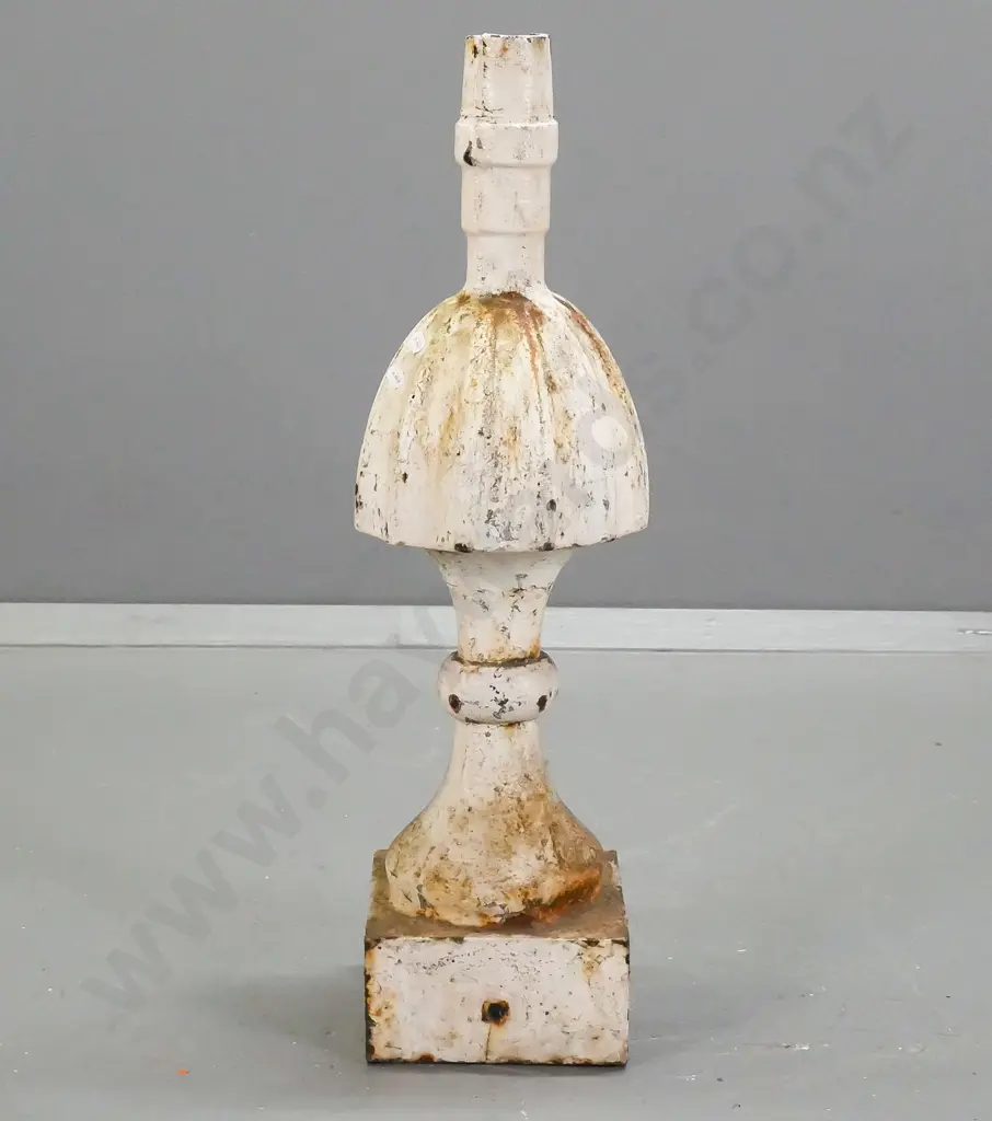 vintage white painted cast iron finial from a railway signal post - some paint loss and corrosion H-680 Base 170 x 170 Image 1++