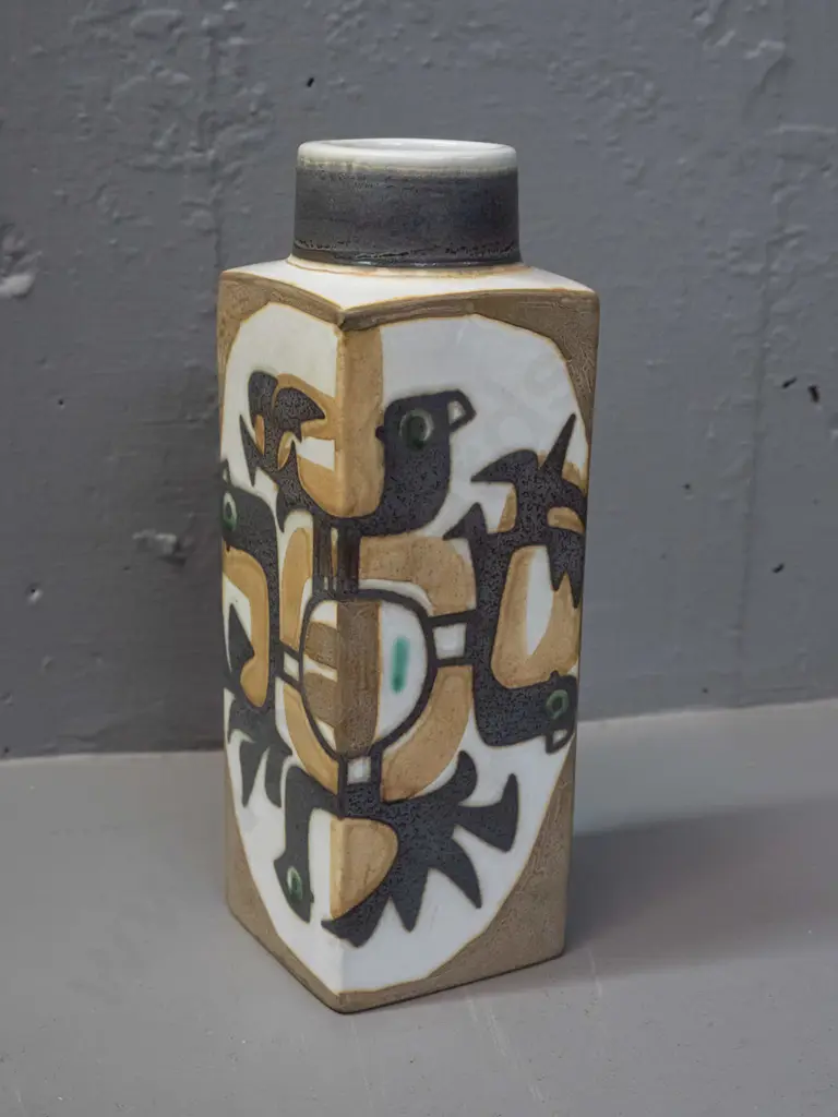 retro Royal Copenhagen "Fajance" series slab sided bottle vase H-230 75 x 75 Image 1++