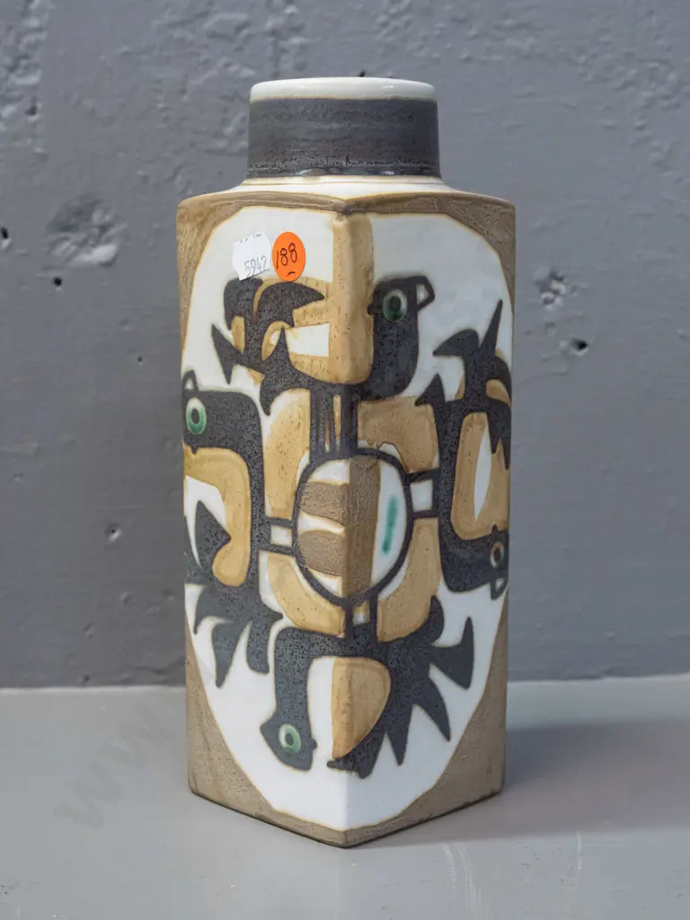 retro Royal Copenhagen "Fajance" series slab sided bottle vase H-230 75 x 75 Image 1++