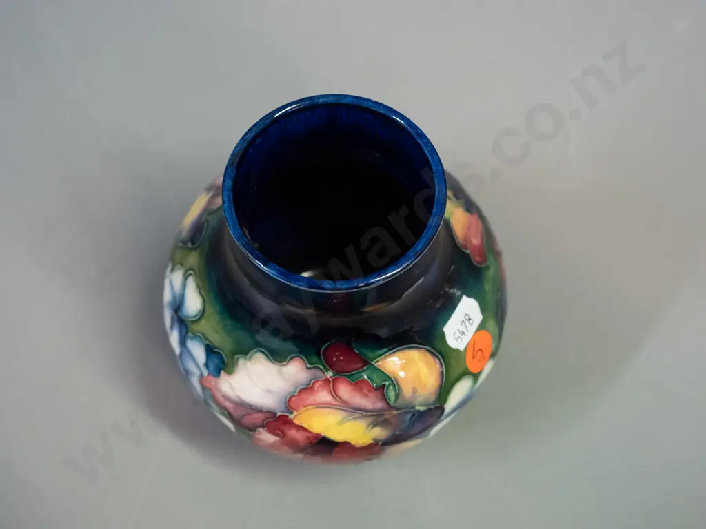 vintage Moorcroft tube lined iris vase - blue signature on base H-135 D-110 at widest Image 1++