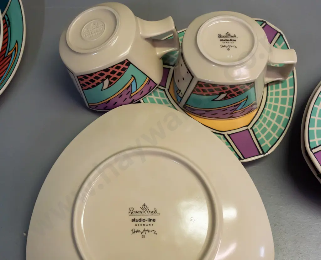 1980s Rosenthal Dorothy Hafner "Flash" pattern tea set with teapot, cream jug, 6 cups & saucers, 2 extra saucers and 5 Image 1++