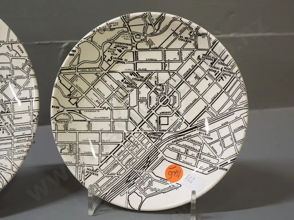 Crown Lynn Downtown Dunedin trio with pink cup - plate marked No. 451, minor wear & crazing to plate D175 Image 1++