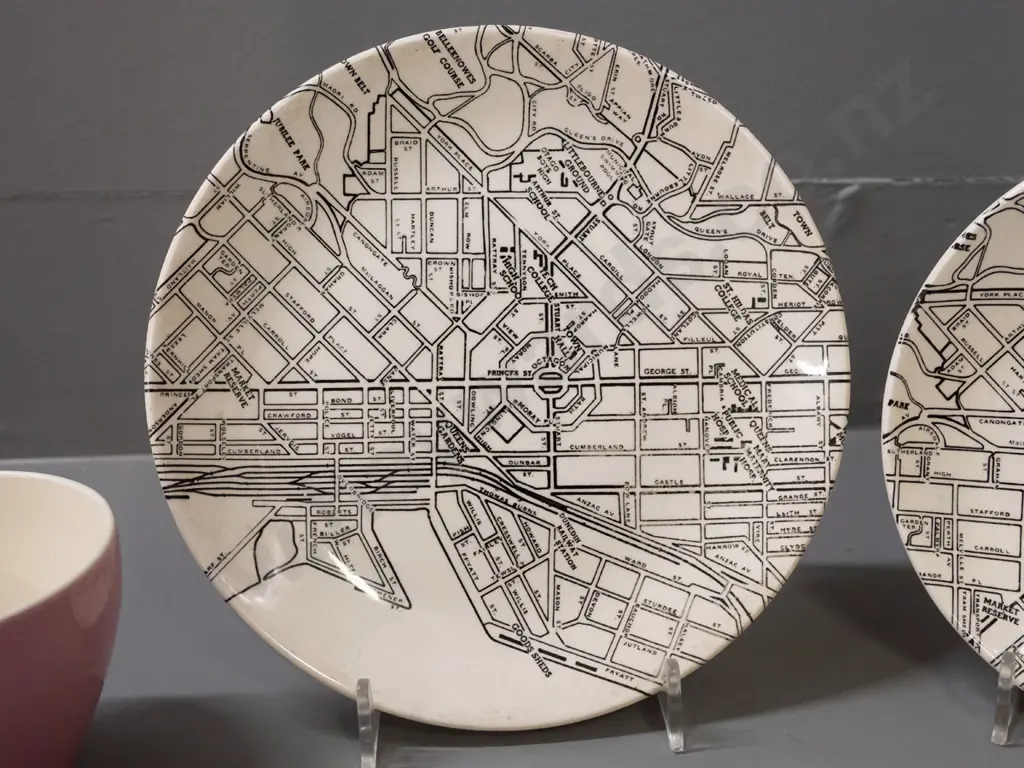 Crown Lynn Downtown Dunedin trio with pink cup - plate marked No. 451, minor wear & crazing to plate D175 Image 1++