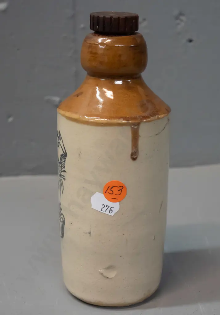 vintage ginger beer bottle with threaded stopper - A.E. Kemp, Gore - with elephant logo, stamped 18 near base H-185 Image 1++