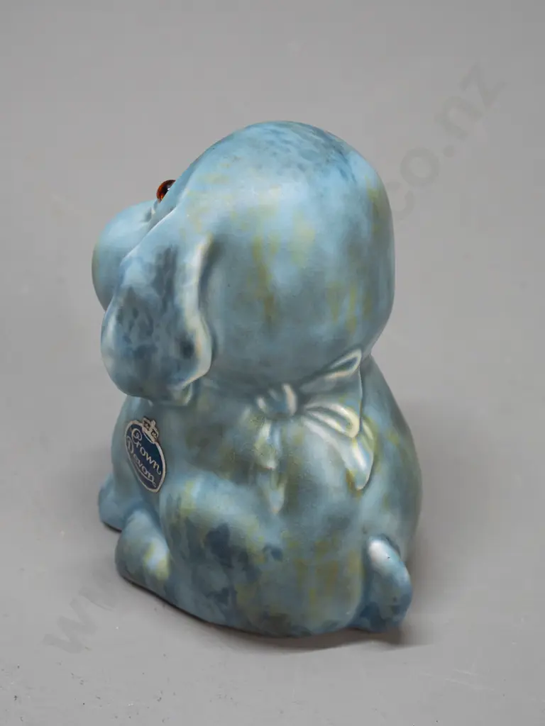 Crown Devon dog figure with applied glass eyes, original label, with Ballantyne's sticker on base H-140 Image 1++
