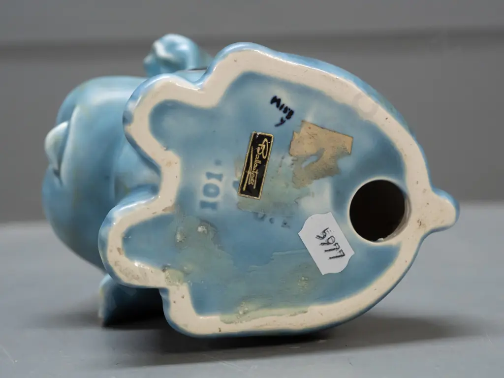 Crown Devon dog figure with applied glass eyes, original label, with Ballantyne's sticker on base H-140 Image 1++