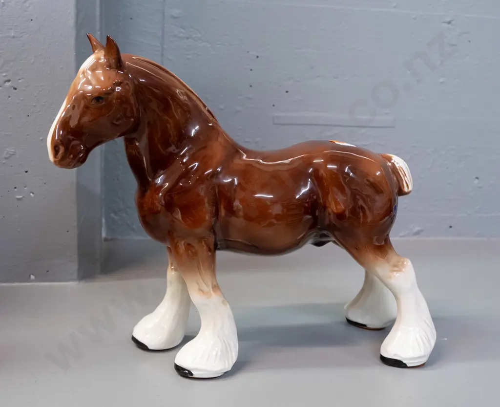 English shire horse figurine - Beswick? hard to read mark, has vinyl pads glued to hooves H-250 L-290 Image 1++