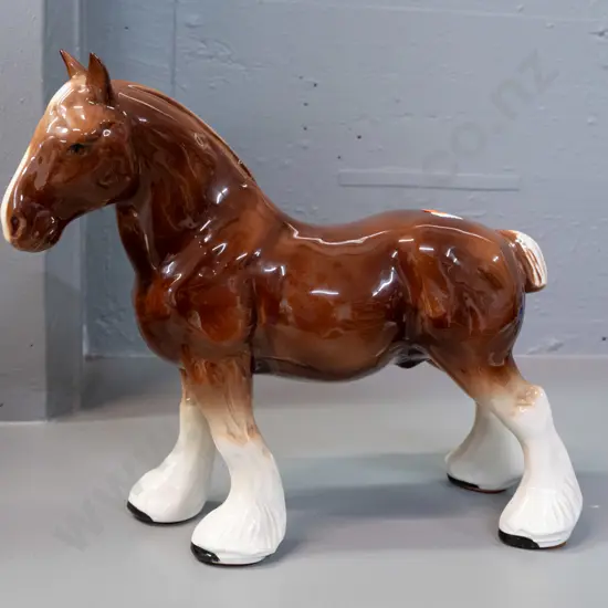 English shire horse figurine - Beswick? hard to read mark, has vinyl pads glued to hooves H-250 L-290
