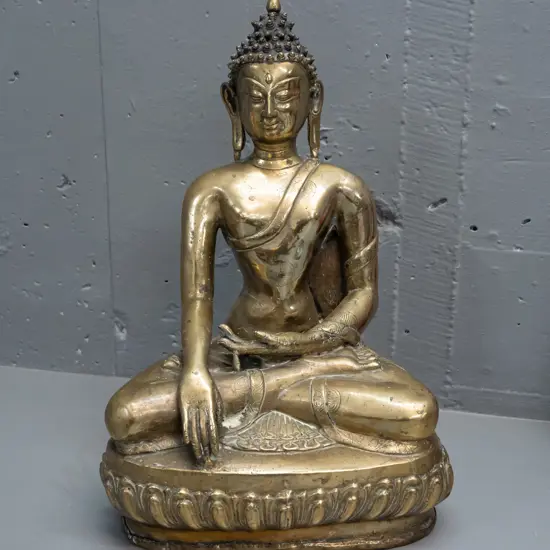 large hollow cast brass seated Buddha - some age wear and minor discolouration H-390 W-270 at base