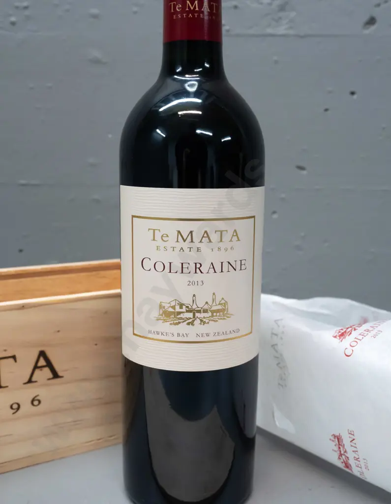 bottle of Te Mata Coleraine 2013 red wine 750ml, with wooden box Image 1++