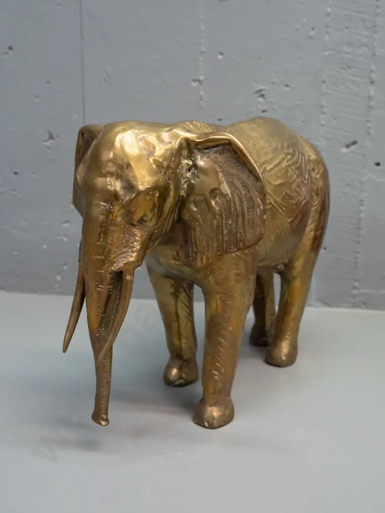 large hollow cast brass elephant - minor age wear and discolouration H-250 L-335 Image 1++