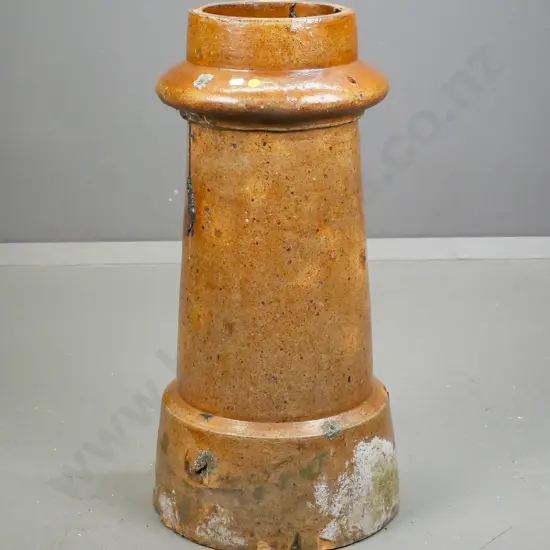 vintage salt glaze chimney pot - some chipping and paint and/or plaster residue around base H-680