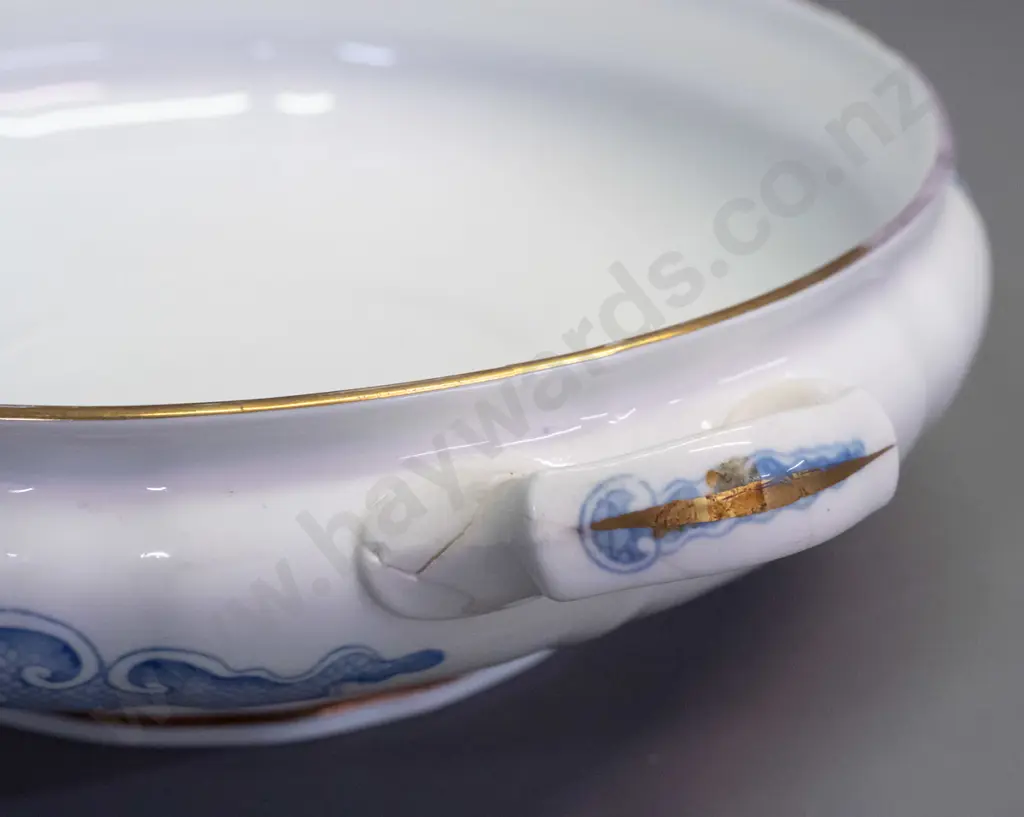 3 vintage china serving items -  Royal Staffordshire Burslem "Festoon" lidded tureen with ladle, a Worcester lidded vege Image 1++