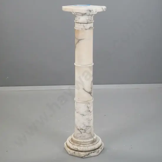 grey marble 3-section column / plinth with octagonal base, square top - scratching, sections not fixed in place, not all