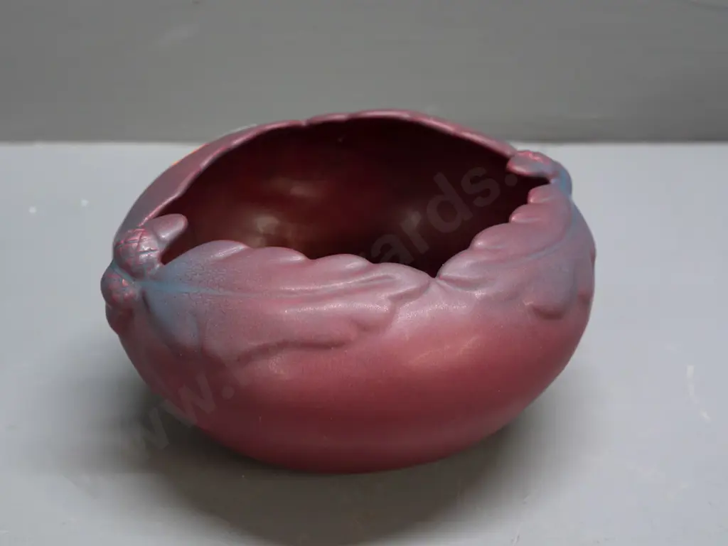 vintage Van Briggle American studio pottery bowl with leaf & acorn motif H-80 D-150 Image 1++