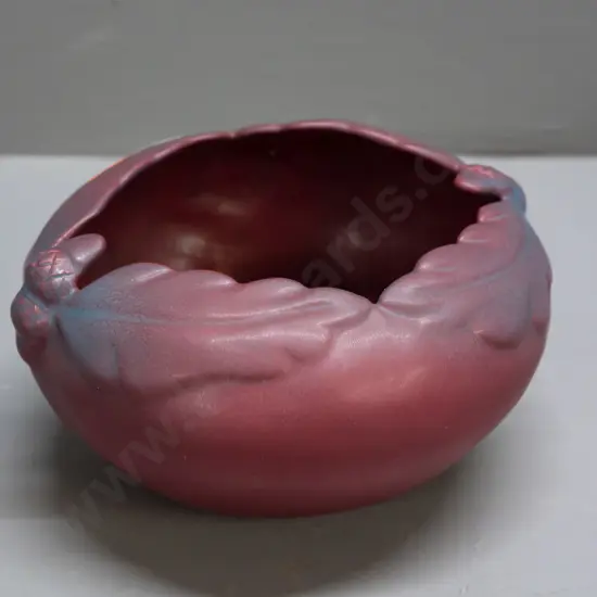 vintage Van Briggle American studio pottery bowl with leaf & acorn motif H-80 D-150