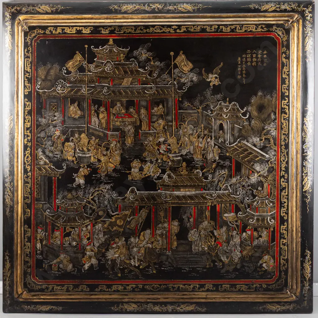 reproduction oriental gold and red painting on black board H1150 W1130 Image 1++
